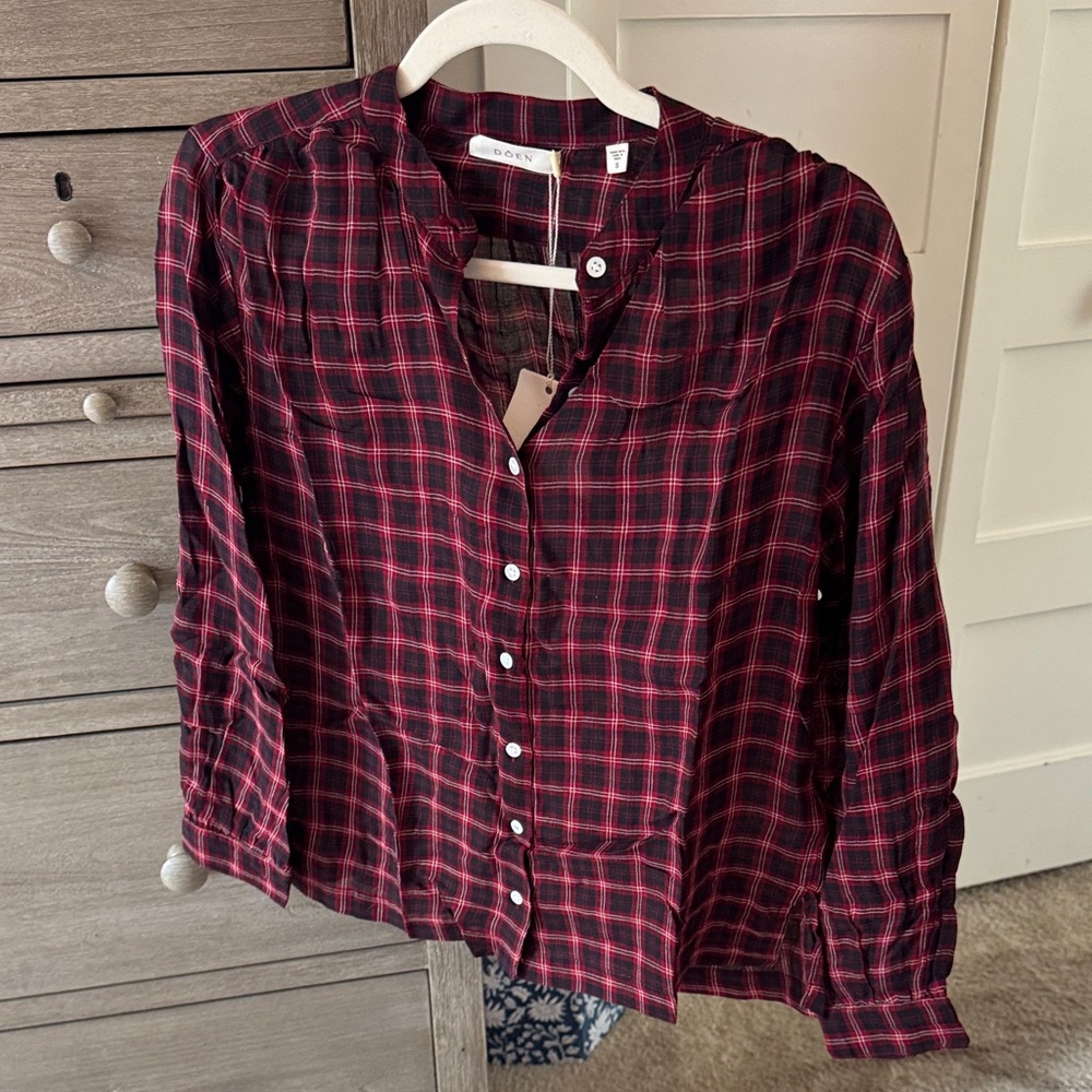 RARE NWT Doen Breena Red and Black Plaid Button-Up Shirt